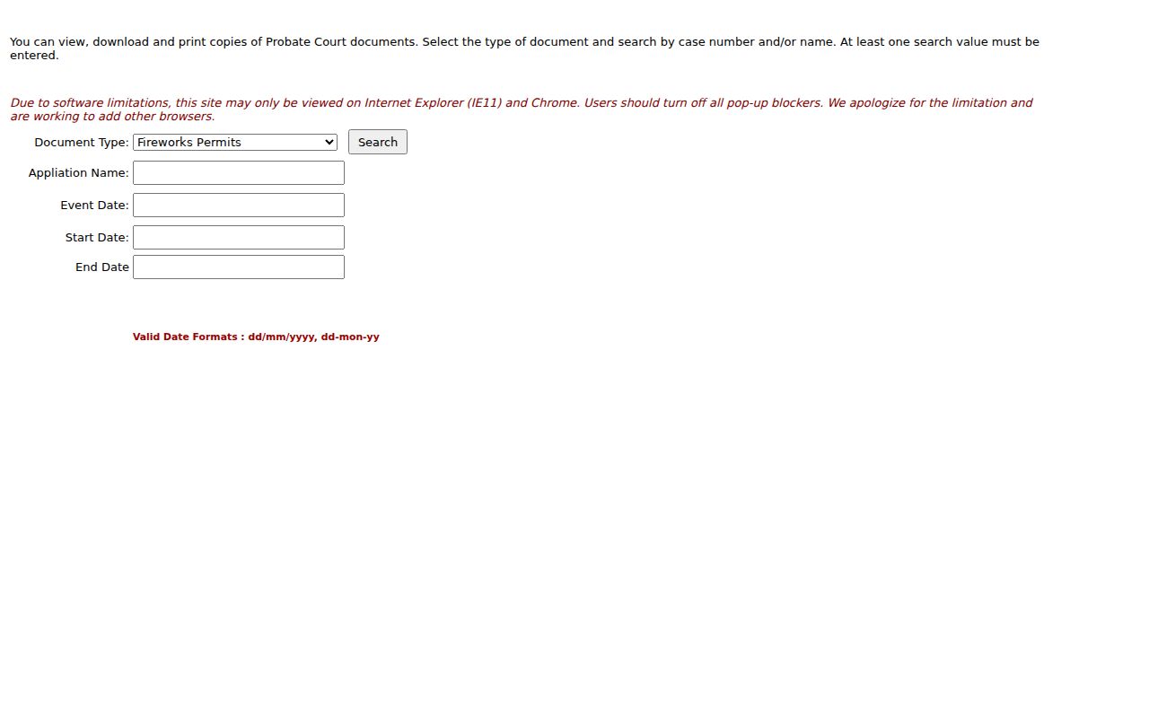 Cobb Probate Court document inquiry fields for a Marietta resident search