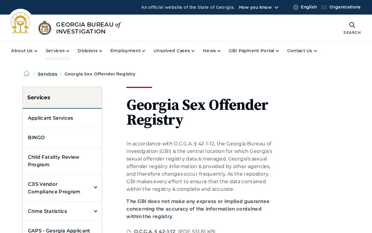Georgia Bureau of Investigation public registry page