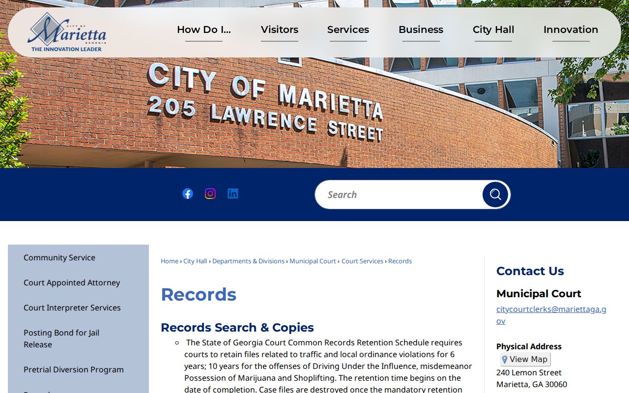 Marietta Municipal Court records request information