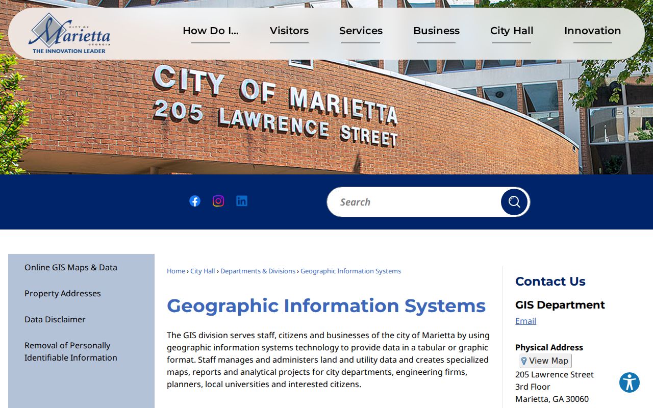 City of Marietta GIS services for address and historical map research