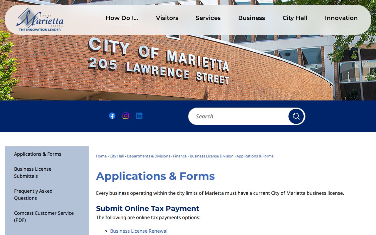 Marietta business registration resources with city address records