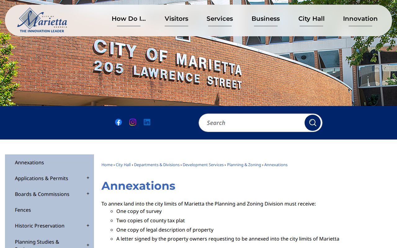 Marietta annexation records explaining city and postal boundary differences
